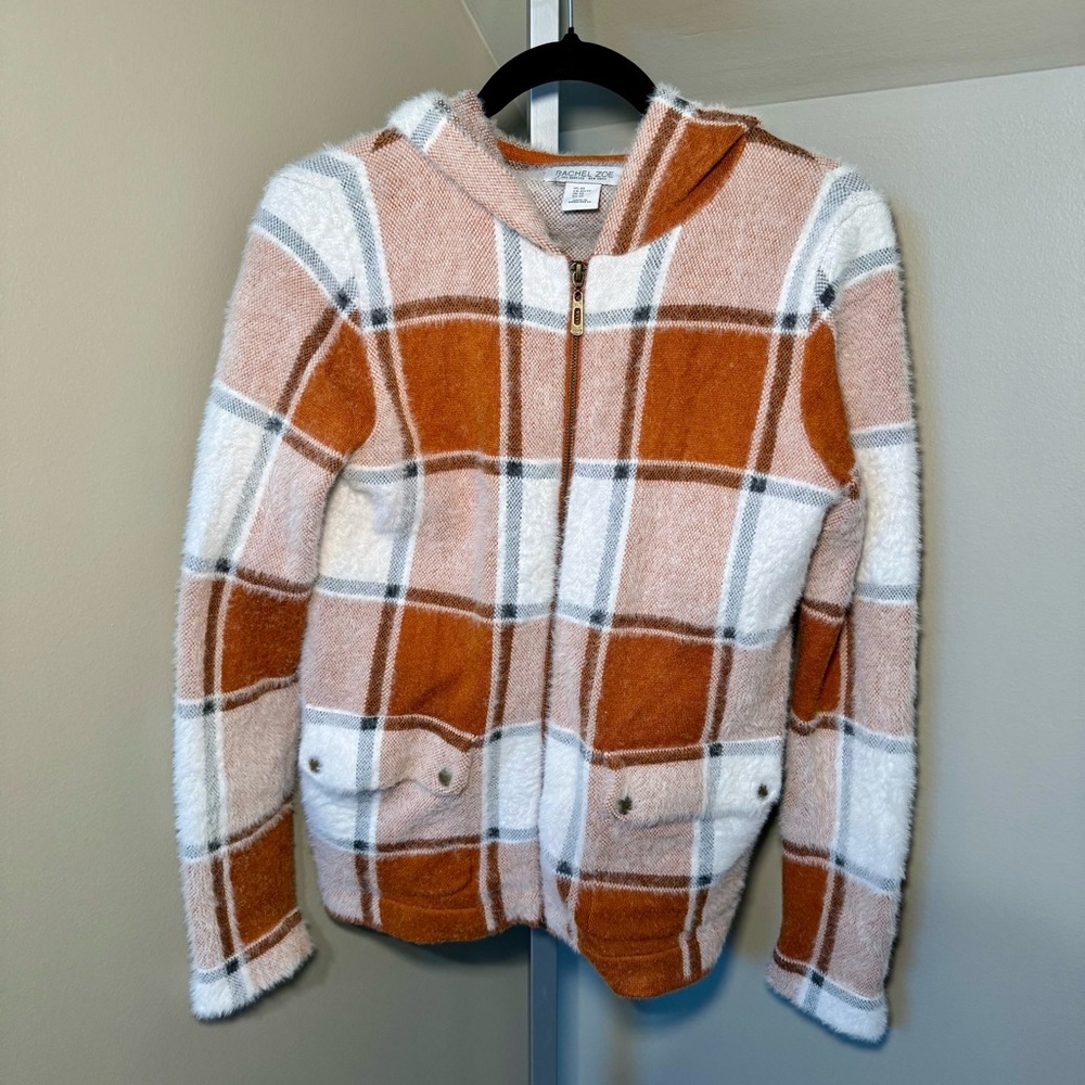 Rachel Zoe plaid sweater jacket zip up size XS